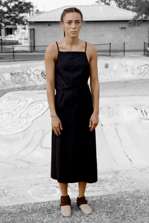 Yumi Apron Dress in Black Silk