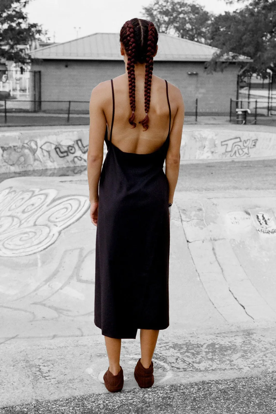Yumi Apron Dress in Black Silk