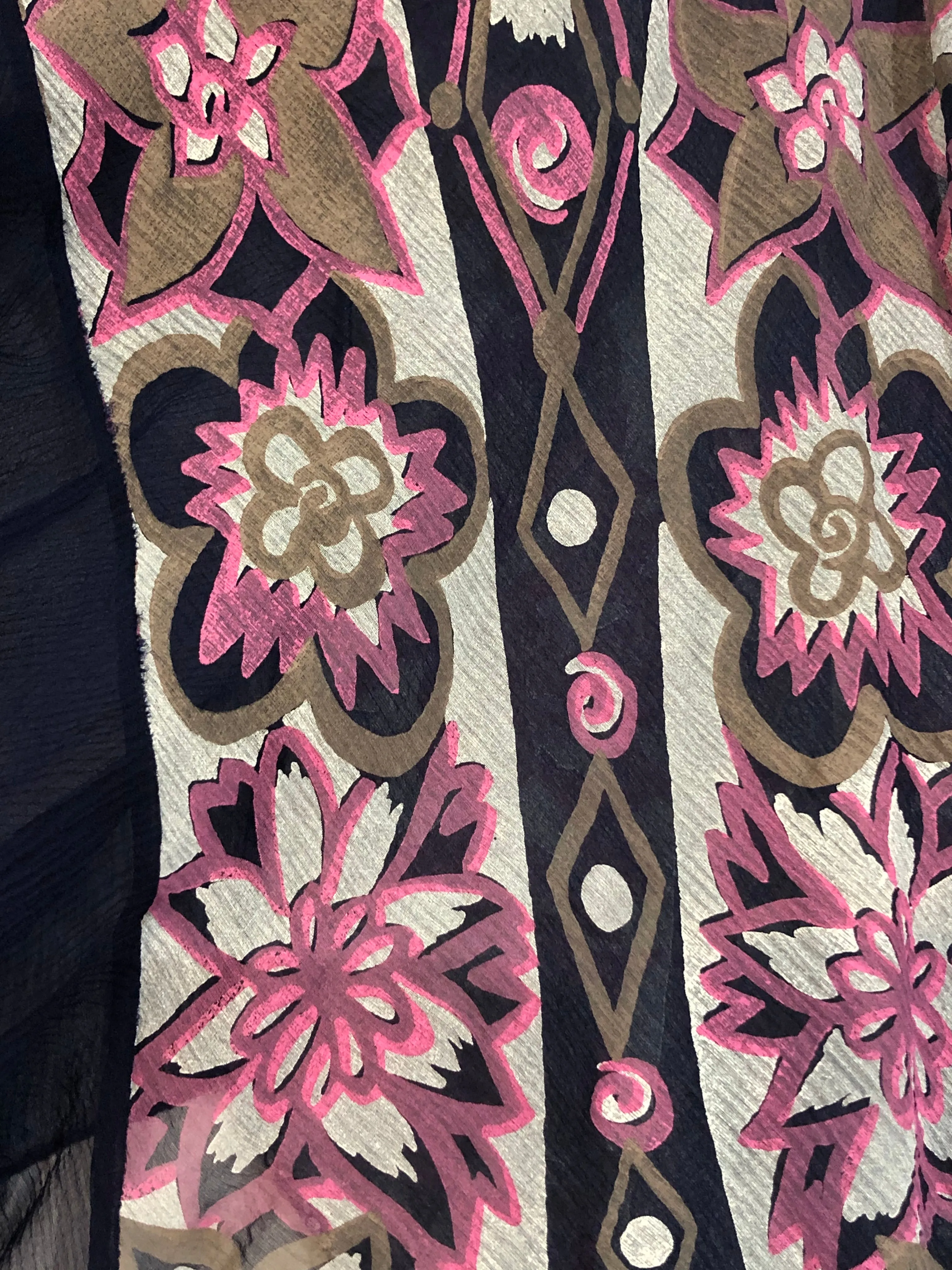 Zandra Rhodes 80s One Shoulder Chiffon Silk Screen Dress