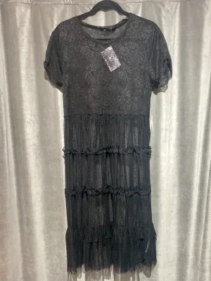 Zara Basic Lace Crew Neck Sheer Short Sleeve Dress