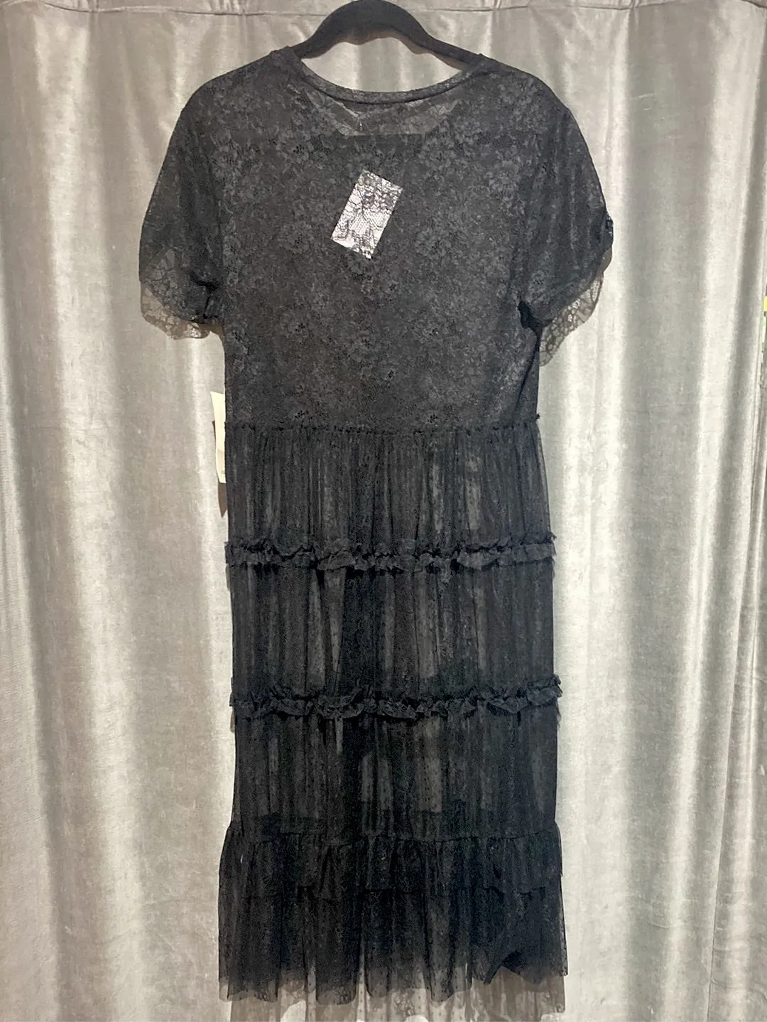 Zara Basic Lace Crew Neck Sheer Short Sleeve Dress