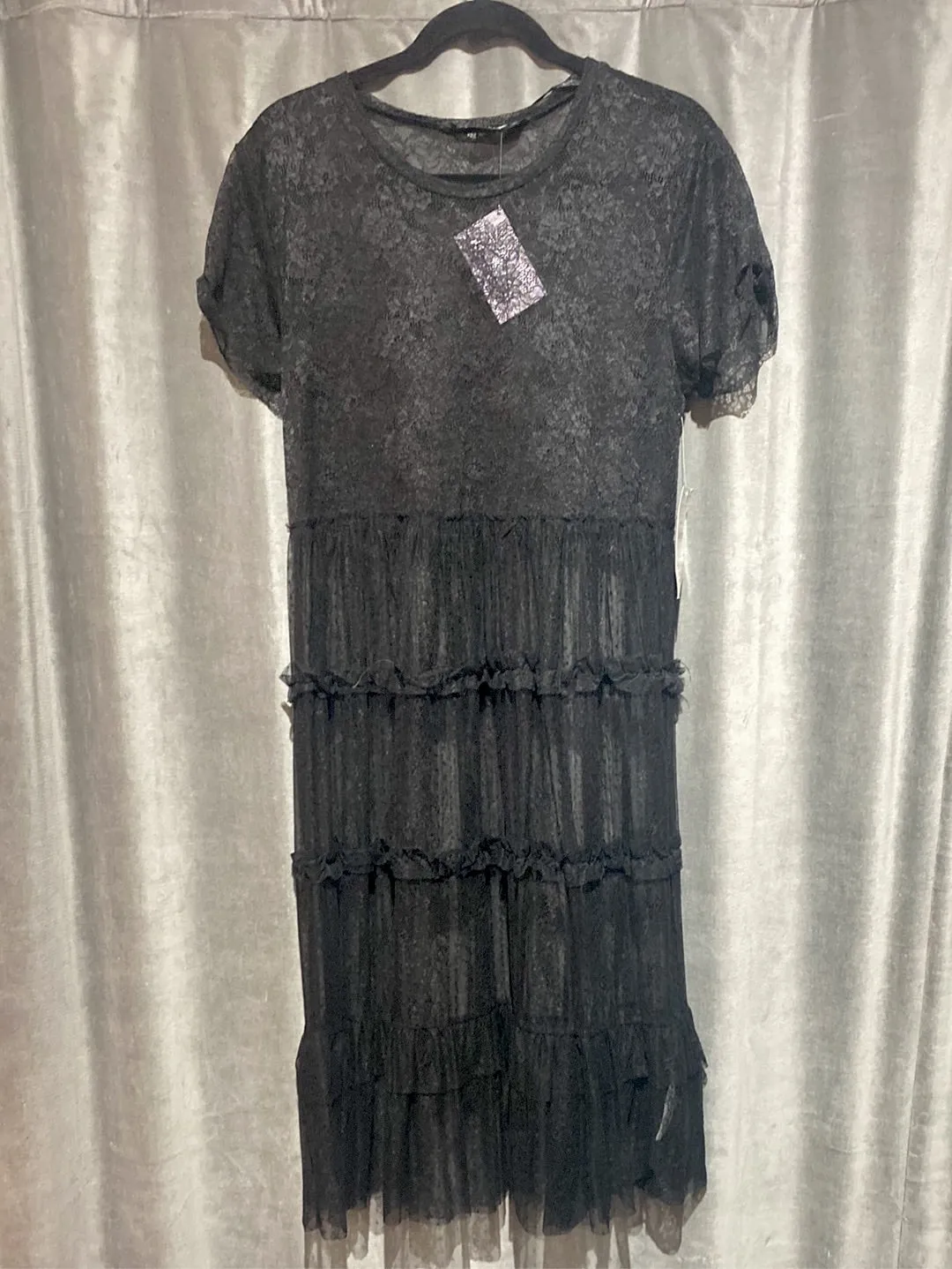 Zara Basic Lace Crew Neck Sheer Short Sleeve Dress