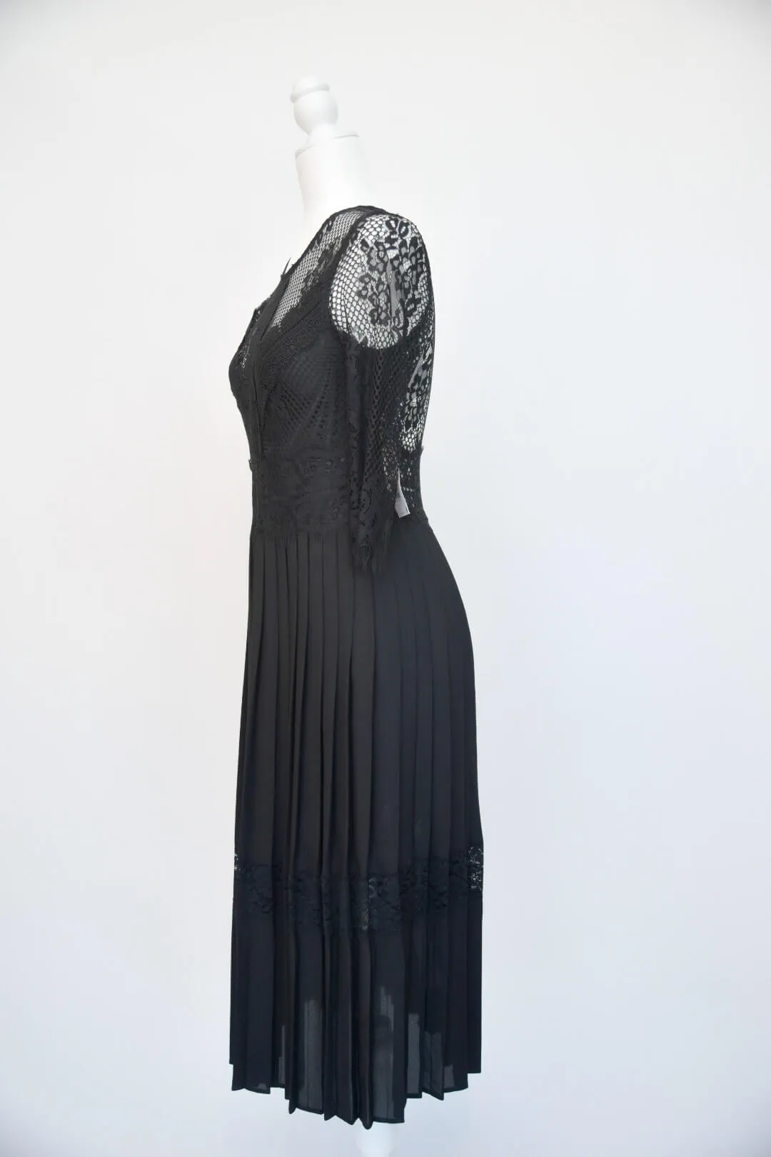 Zara Black Lace Pleated Midi Dress