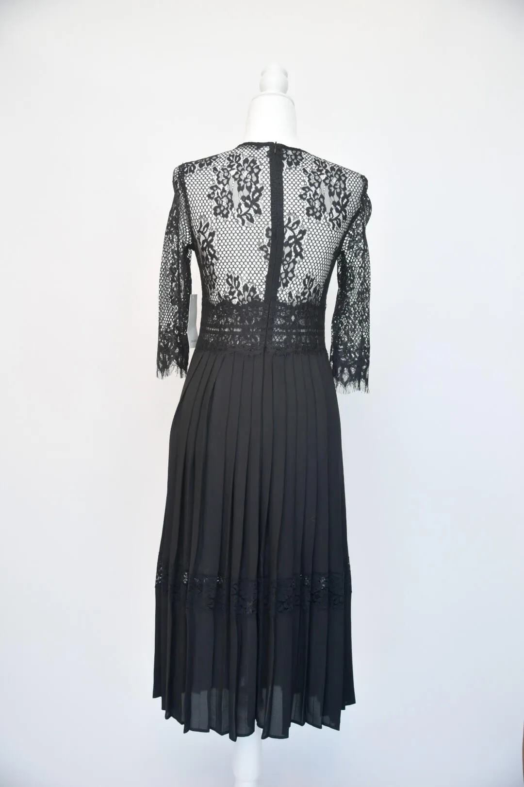 Zara Black Lace Pleated Midi Dress
